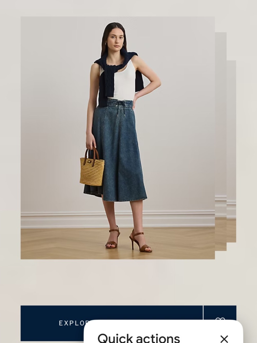 Lauren Ralph Lauren Denim Midi Skirt in Dark Blue